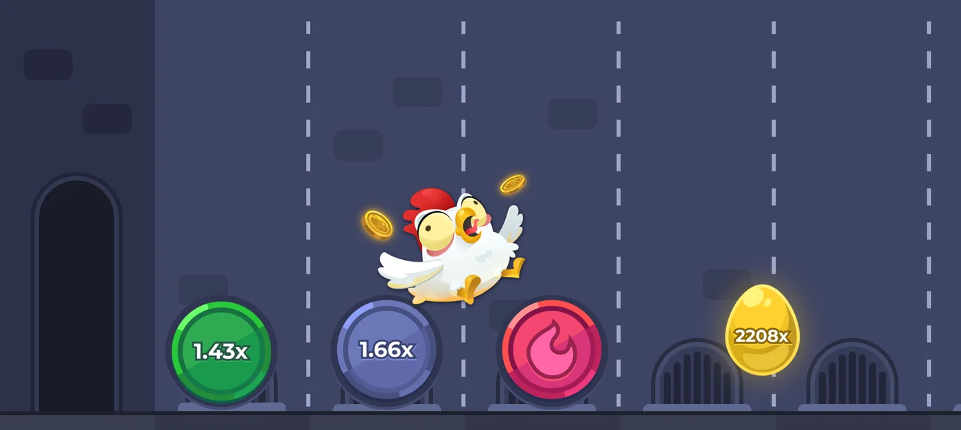 Курица прыгает по люкам с множителями к золотому яйцу, Chicken Road от InOut Games