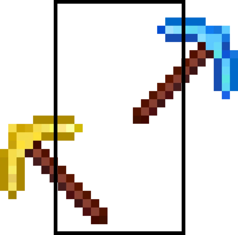 Кирки разных уровней в Falling Pickaxe — золотая и алмазная