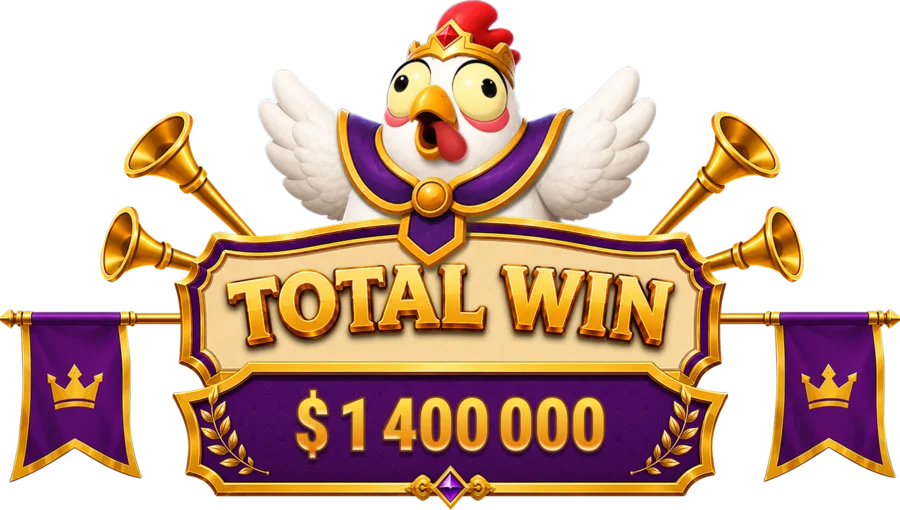 Табло Total Win в Royal Drop с королевской курицей и фанфарами